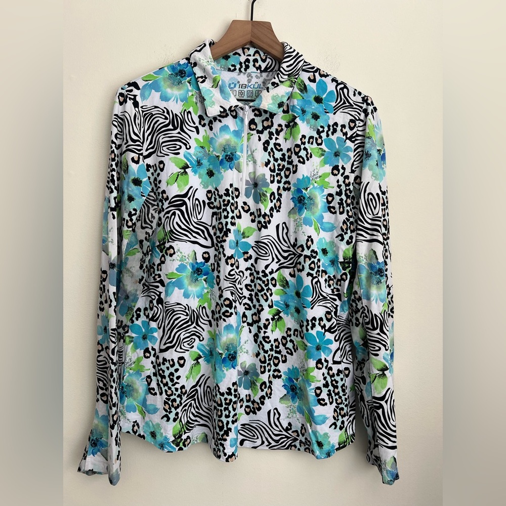 Ibkul Icifil XL Golf 1/4 Zip Pullover Long Sleeve Mesh Cool Sun shirt Top floral